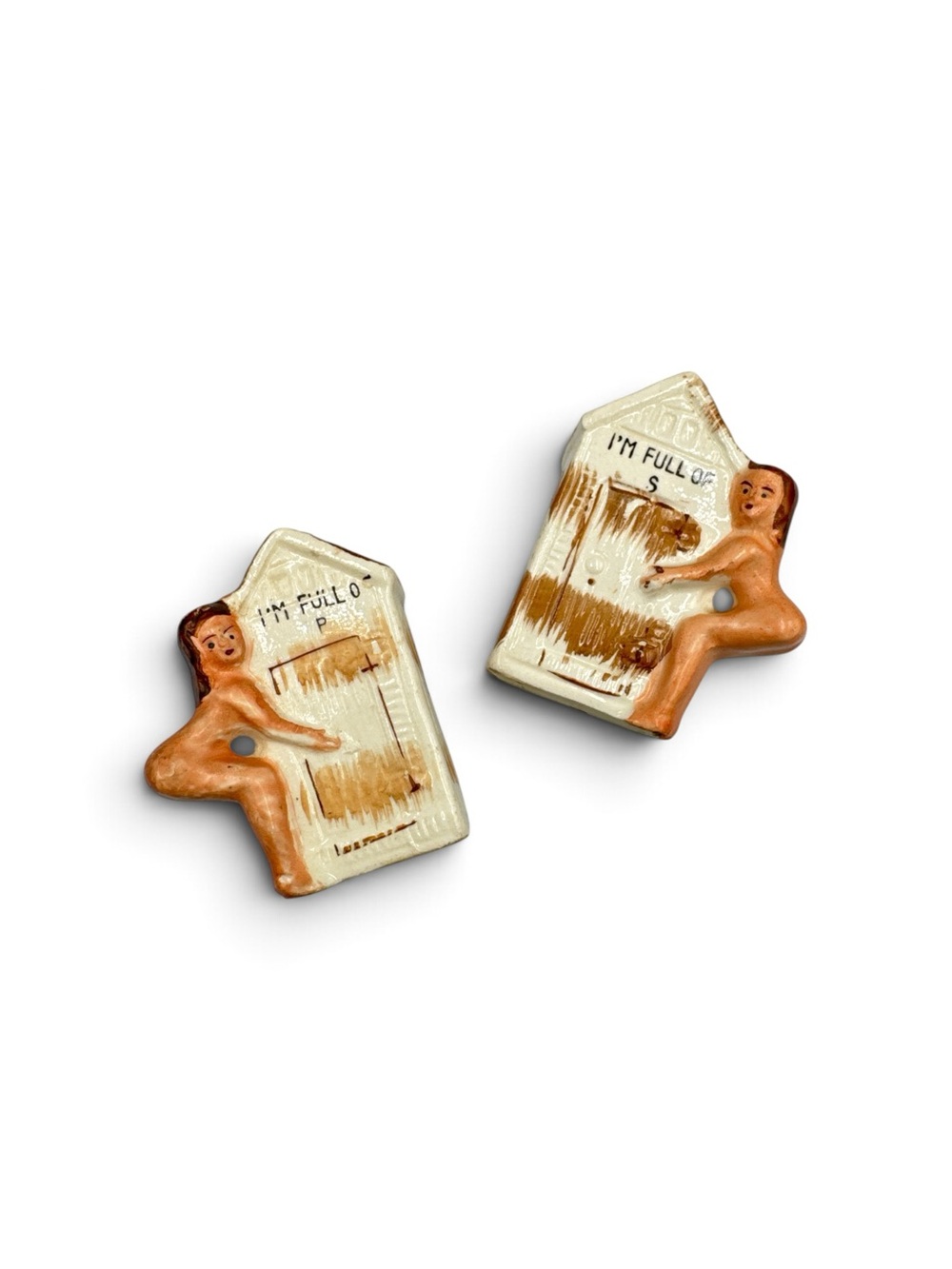 Vintage 1950s Japan Ceramic Nudie Outhouse Salt Pepper Shakers Adult Novelty